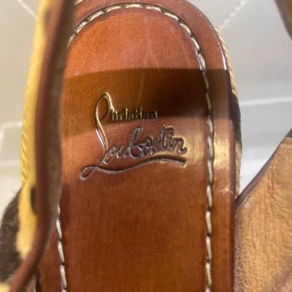 CHristian Louboutin wedge pony hair sandals heels leopard sz 37