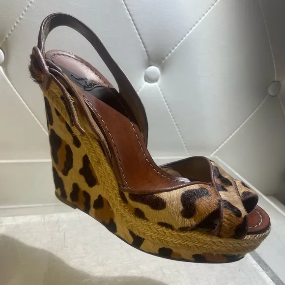 CHristian Louboutin wedge pony hair sandals heels leopard sz 37