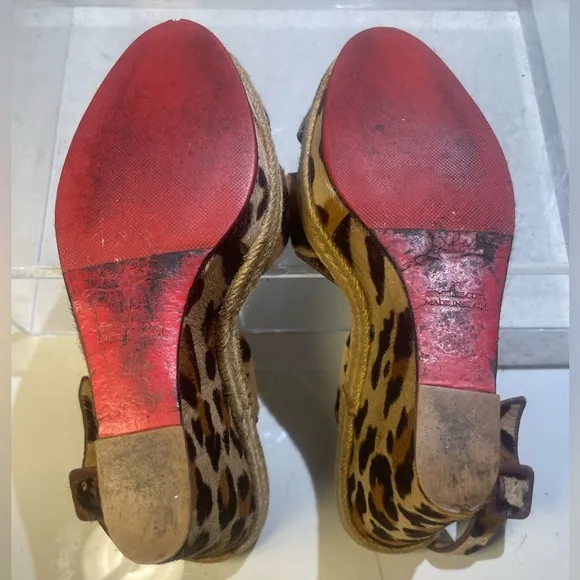 CHristian Louboutin wedge pony hair sandals heels leopard sz 37