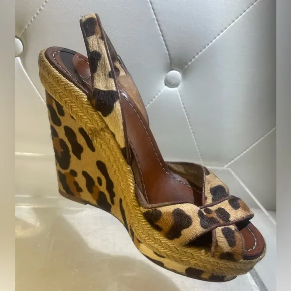 CHristian Louboutin wedge pony hair sandals heels leopard sz 37