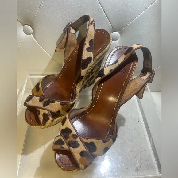 CHristian Louboutin wedge pony hair sandals heels leopard sz 37