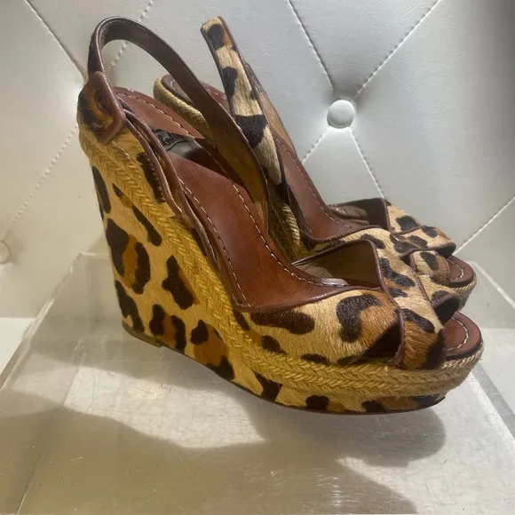 CHristian Louboutin wedge pony hair sandals heels leopard sz 37