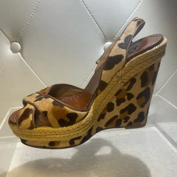 CHristian Louboutin wedge pony hair sandals heels leopard sz 37
