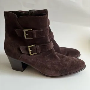 CLARKS- Dark Purple Heel Ankle Boots with Buckle Design Size 8.5