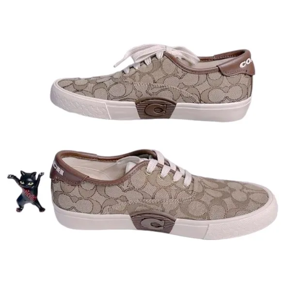 COACH CitySole Skateboarding Signature Logo Low Top Shoes Women's Khaki Size 7