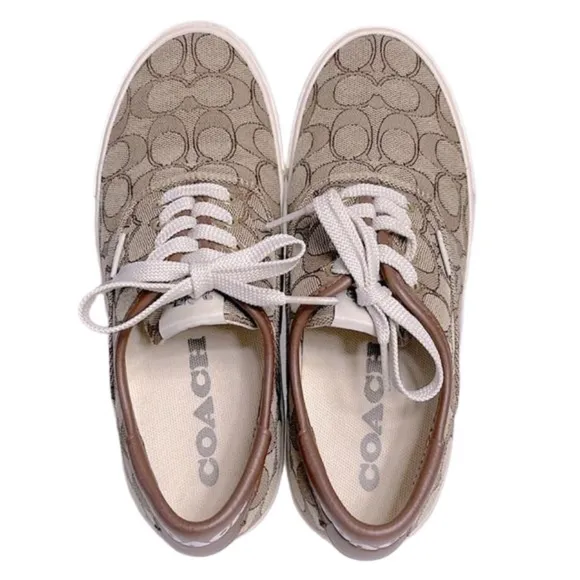 COACH CitySole Skateboarding Signature Logo Low Top Shoes Women's Khaki Size 7