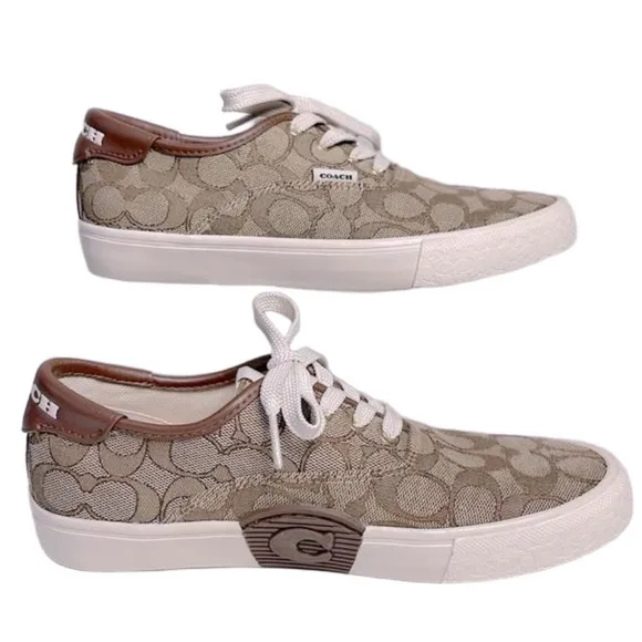 COACH CitySole Skateboarding Signature Logo Low Top Shoes Women's Khaki Size 7