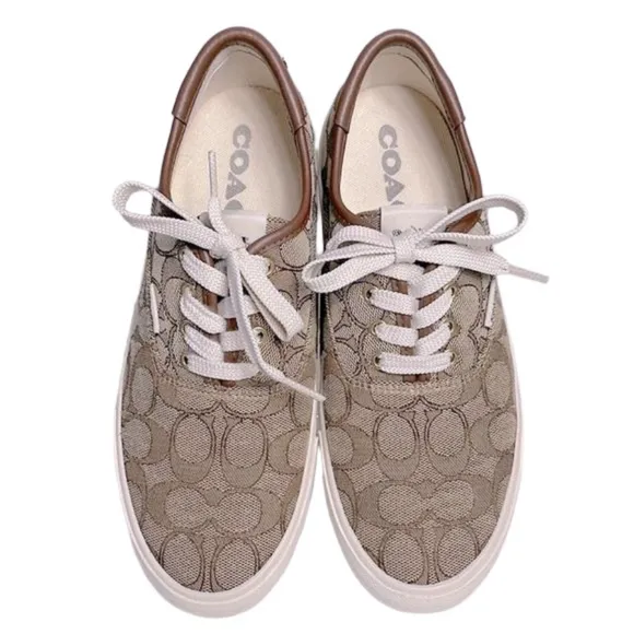 COACH CitySole Skateboarding Signature Logo Low Top Shoes Women's Khaki Size 7