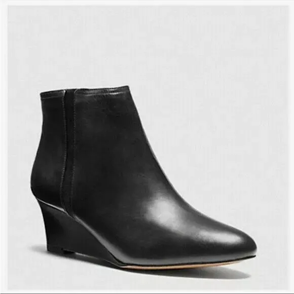 Coach Maya Leather Wedge Ankle Boots