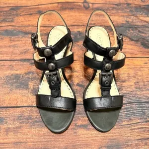 Coach Robin Black Leather Sandals Sz9 EUC