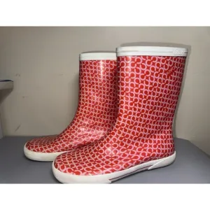 Coach Women's Ursula Red/White Logo Rain Boots Size 9