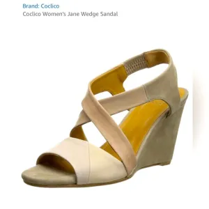 Coclico Women's Jane Wedge Sandal - Cream and Tan 7.5