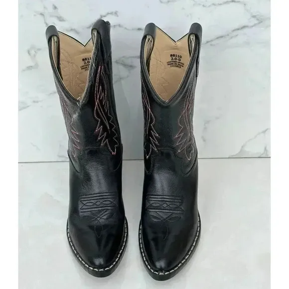 Cody James Kids Pull On Mid Calf Cowboy Western Black Leather Boots Sz 21