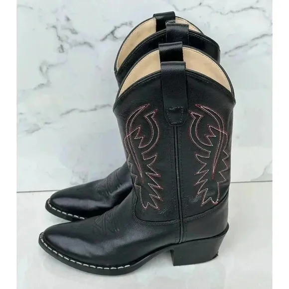 Cody James Kids Pull On Mid Calf Cowboy Western Black Leather Boots Sz 21