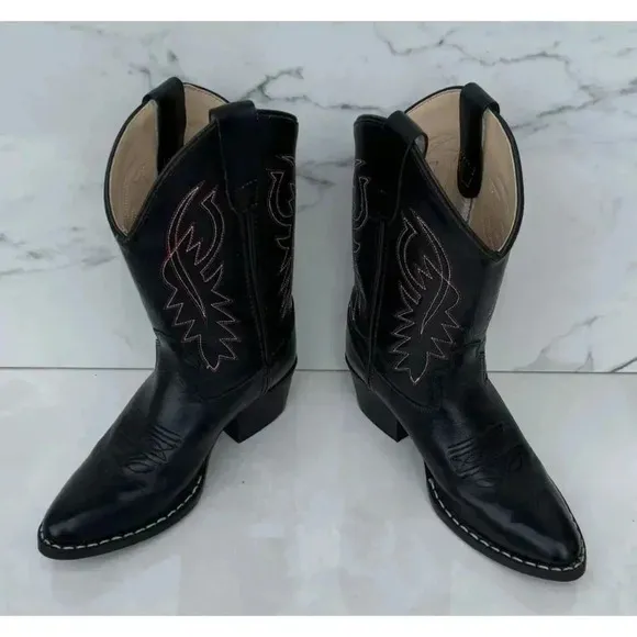 Cody James Kids Pull On Mid Calf Cowboy Western Black Leather Boots Sz 21