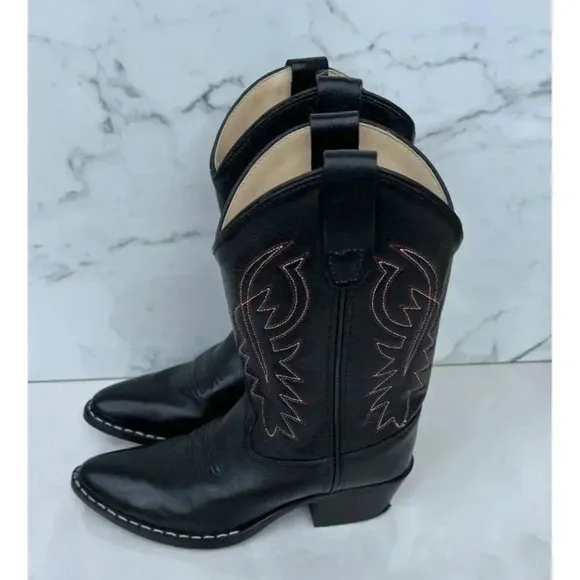 Cody James Kids Pull On Mid Calf Cowboy Western Black Leather Boots Sz 21