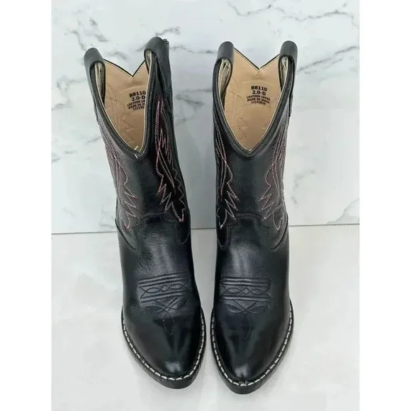 Cody James Kids Pull On Mid Calf Cowboy Western Black Leather Boots Sz 21