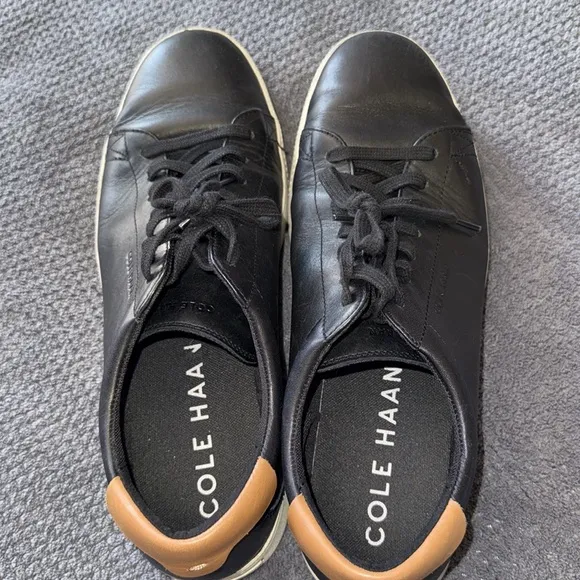 Cole Haan Black Leather Sneakers Men’s 12 Lace-Up Low Top Casual Shoes