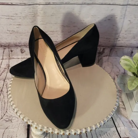 Cole Haan Grand.os Signature Black Suede Almond Toe Block Heel Pump Size 8.5