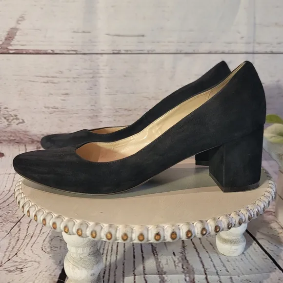 Cole Haan Grand.os Signature Black Suede Almond Toe Block Heel Pump Size 8.5