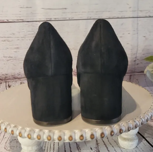Cole Haan Grand.os Signature Black Suede Almond Toe Block Heel Pump Size 8.5