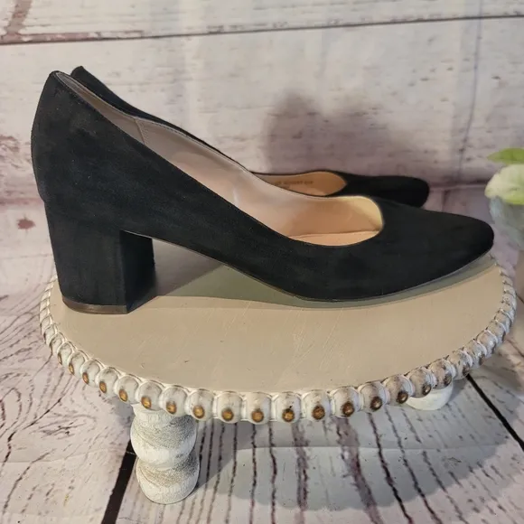 Cole Haan Grand.os Signature Black Suede Almond Toe Block Heel Pump Size 8.5