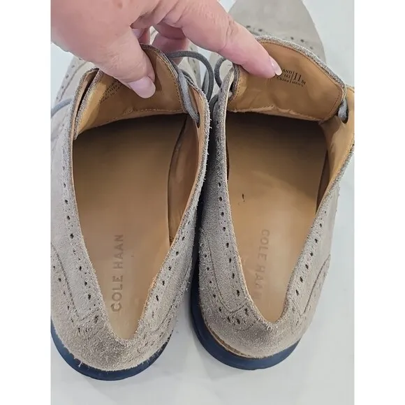Cole Haan Wing Tip Suede Shoes Mens 11M Gray Blue Soles Work Dressy Leather Hip