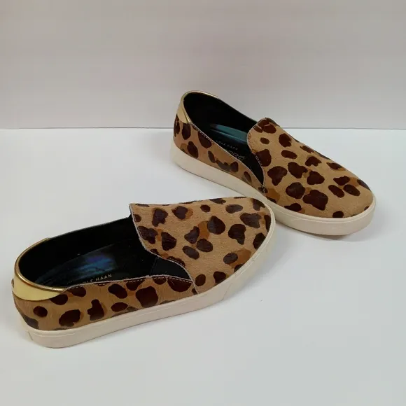 Cole Haan Wide GrandPro Spectator Leopard Hair Calf Slip On Shoes Sneakers 7½C