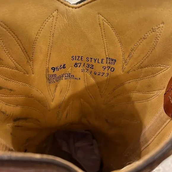 Comb Last Cognac Cowboy Boots sz 9-1/2 EE