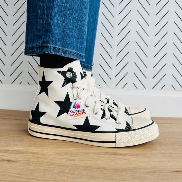 ⭐Converse Chuck Taylor All Star Hi Large Stars Sz 8 Women Shoes Beige  A09898F