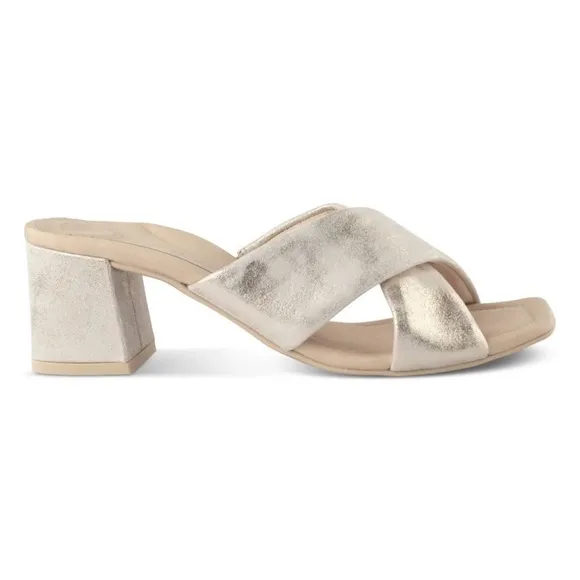 COPY - 𝅺Paul Green Lauren Slide Sandals 6 US Leather Champagne Tan Heels Mule N…
