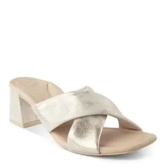 COPY - 𝅺Paul Green Lauren Slide Sandals 6 US Leather Champagne Tan Heels Mule N…