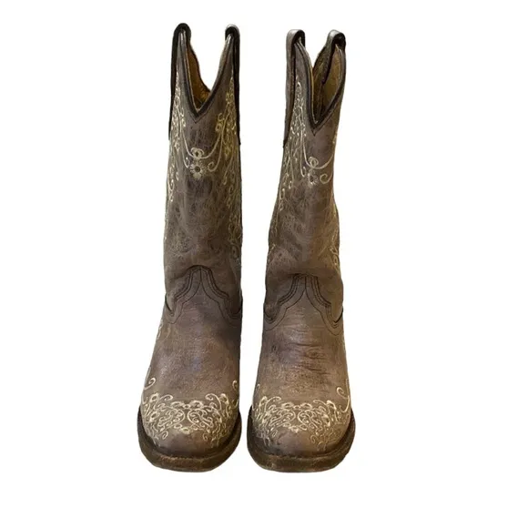 Corral Kid’s BOOTS Lisa Brown Crater Bone Embroidery Handmade Sz 2T A2773Leather
