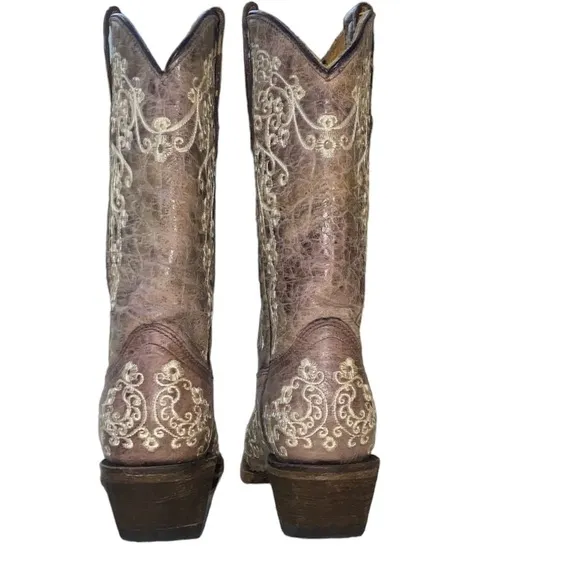 Corral Kid’s BOOTS Lisa Brown Crater Bone Embroidery Handmade Sz 2T A2773Leather