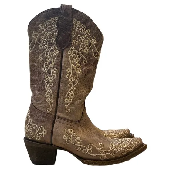 Corral Kid’s BOOTS Lisa Brown Crater Bone Embroidery Handmade Sz 2T A2773Leather