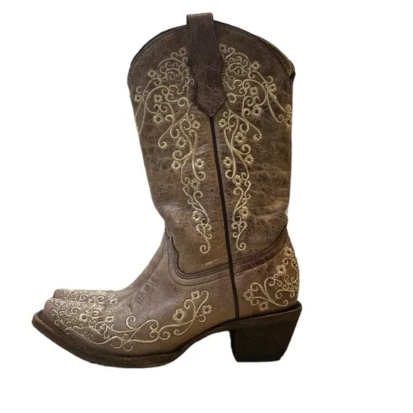 Corral Kid’s BOOTS Lisa Brown Crater Bone Embroidery Handmade Sz 2T A2773Leather