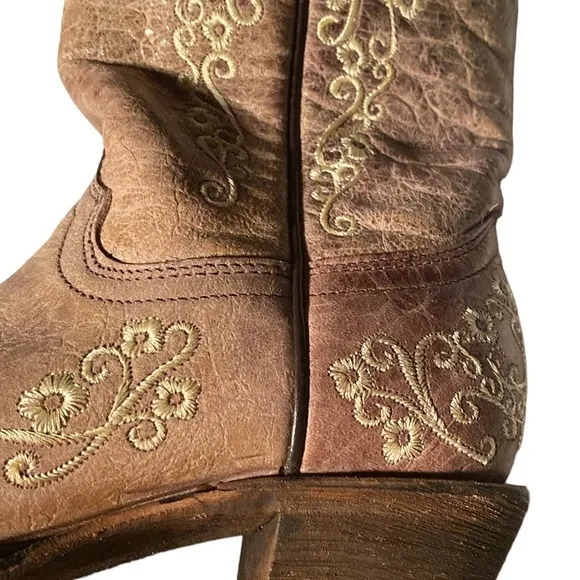 Corral Kid’s BOOTS Lisa Brown Crater Bone Embroidery Handmade Sz 2T A2773Leather