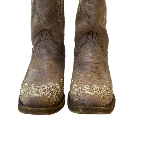 Corral Kid’s BOOTS Lisa Brown Crater Bone Embroidery Handmade Sz 2T A2773Leather
