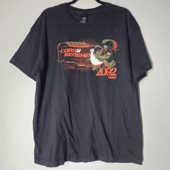 CoryxKenshin Samurai Way Of Warrior Anime Graphic Black Tshirt Short Sleeve XL