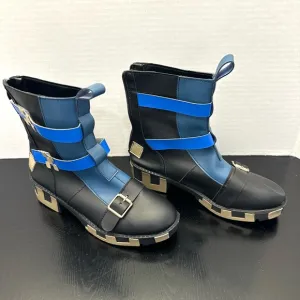 Cosplay Genshin Impact Black and Blue Buckle Boots