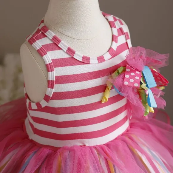 Cotton Party Tutu Dress Pink Polka Dot Tulle Mixed Media Boutique