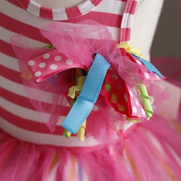 Cotton Party Tutu Dress Pink Polka Dot Tulle Mixed Media Boutique