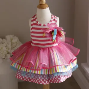 Cotton Party Tutu Dress Pink Polka Dot Tulle Mixed Media Boutique