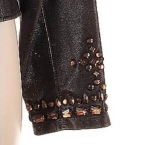 Cripple creek crystal design leather jacket western Rodeo PBR stampede RTL $345