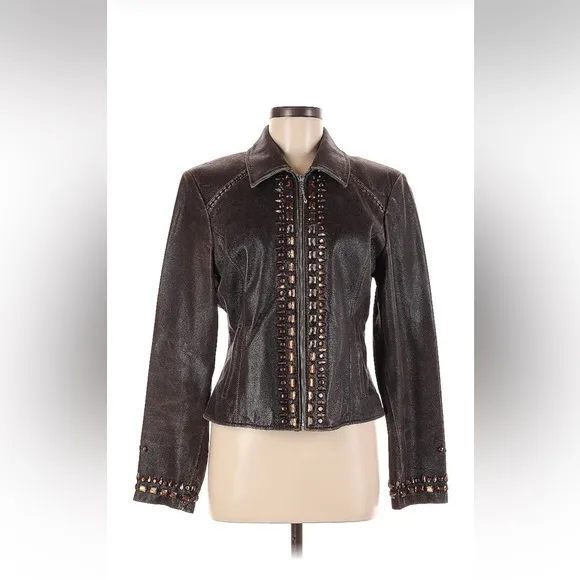 Cripple creek crystal design leather jacket western Rodeo PBR stampede RTL $345