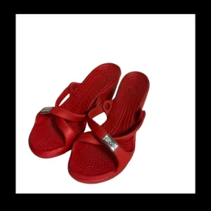 Crocs Women's Cyprus IV Platform Heels Sandals Red Chunky Wedge Retro Size 5