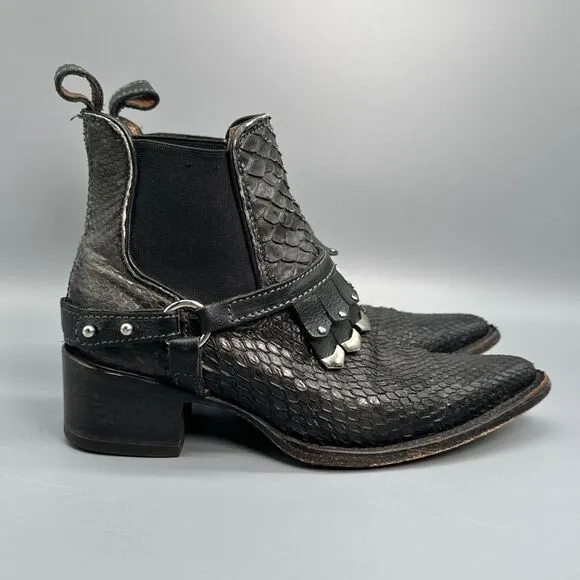 Cuadra Womens 6 Chelsea Boots Booties Black Silver Studded Fringe Western Mexico