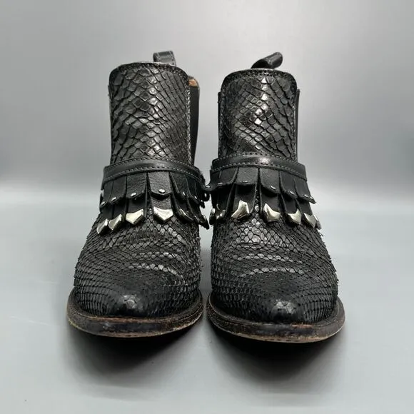 Cuadra Womens 6 Chelsea Boots Booties Black Silver Studded Fringe Western Mexico