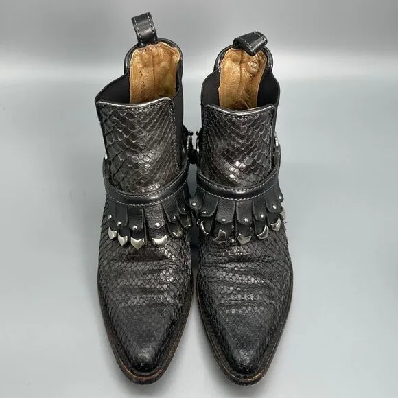 Cuadra Womens 6 Chelsea Boots Booties Black Silver Studded Fringe Western Mexico
