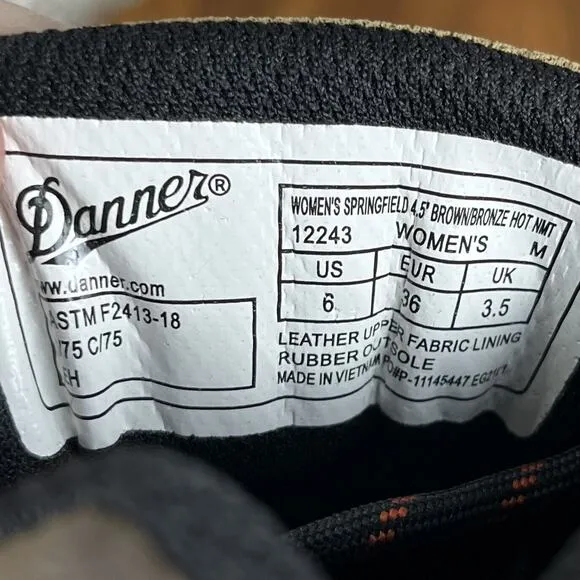 Danner Springfield Women's Size 6 Composite Toe Work Boot Shoes 12243 4.5 Inch